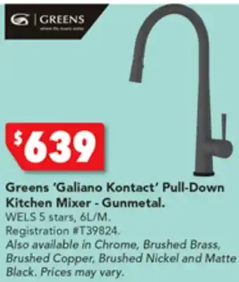 Greens 'Galiano Kontact' Pull-Down Kitchen Mixer - Gunmetal
