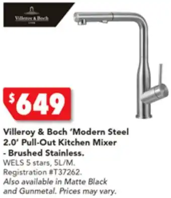 Villeroy & Boch 'Modern Steel 2.0' Pull-Out Kitchen Mixer - Brushed Stainless