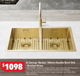 Harvey Norman St George 'Bexley' 760mm Double Bowl Sink - Brushed Brass offer