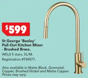 St George 'Bexley' Pull-Out Kitchen Mixer - Brushed Brass