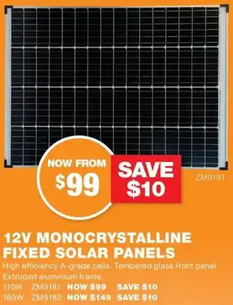 12V MONOCRYSTALLINE FIXED SOLAR PANELS