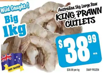Farmer Jack's Australian 1kg Large Raw KING PRAWN CUTLETS offer