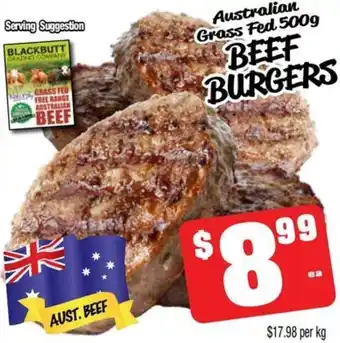 Farmer Jack's Australian Grass Fed 500g BEEF BURGERS offer