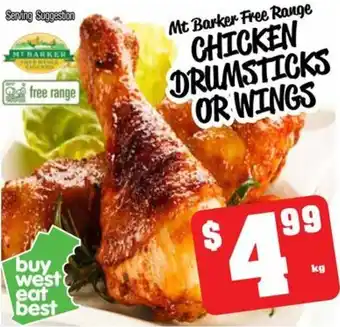 Farmer Jack's Mt Barker Free Range CHICKEN DRUMSTICKS OR WINGS offer