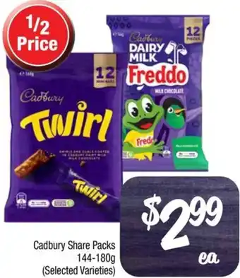 Farmer Jack's Cadbury Share Packs 144-180g offer