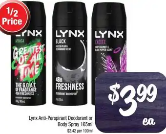 Farmer Jack's Lynx Anti-Perspirant Deodorant or Body Spray 165ml offer