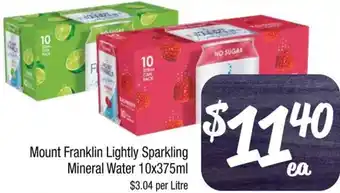 Farmer Jack's Mount Franklin Lightly Sparkling Mineral Water 10x375ml offer