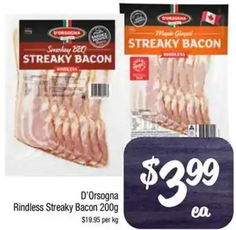 Farmer Jack's D'Orsogna Rindless Streaky Bacon 200g offer