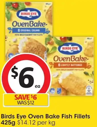 Coles Birds Eye Oven Bake Fish Fillets 425g offer