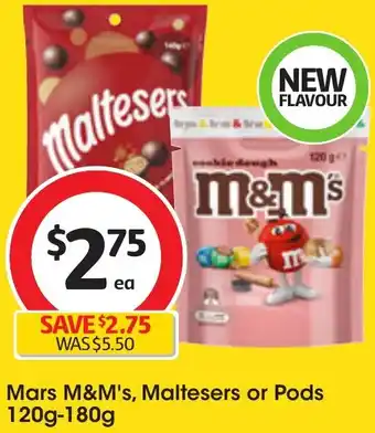 Coles Mars M&M's, Maltesers or Pods 120g-180g offer