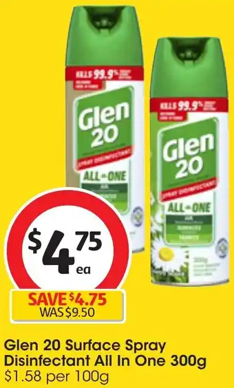 Coles Glen 20 Surface Spray Disinfectant All In One 300g offer