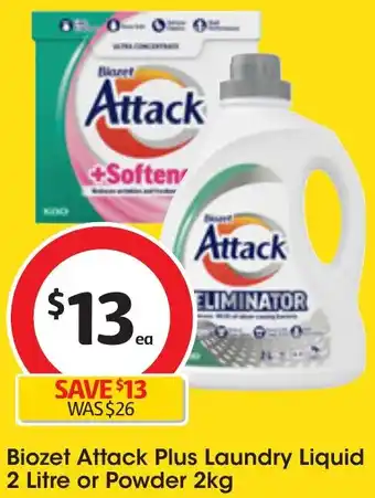Coles Biozet Attack Plus Laundry Liquid 2 Litre or Powder 2kg offer