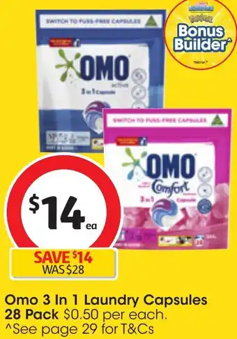 Coles Omo 3 In 1 Laundry Capsules 28 Pack offer