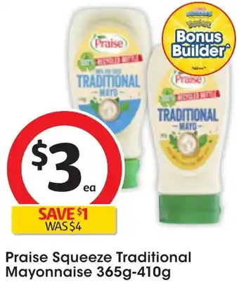Coles Praise Squeeze Traditional Mayonnaise 365g-410g offer