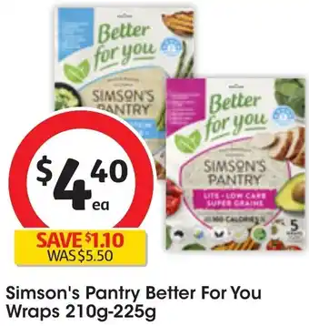 Coles Simson's Pantry Better For You Wraps 210g-225g offer