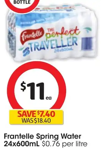 Coles Frantelle Spring Water 24x600mL offer