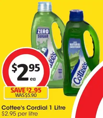Coles Cottee's Cordial 1 Litre offer