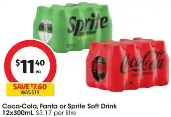 Coles Coca-Cola, Fanta or Sprite Soft Drink 12x300mL offer