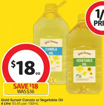 Coles Gold Sunset Canola or Vegetable Oil 4 Litre offer