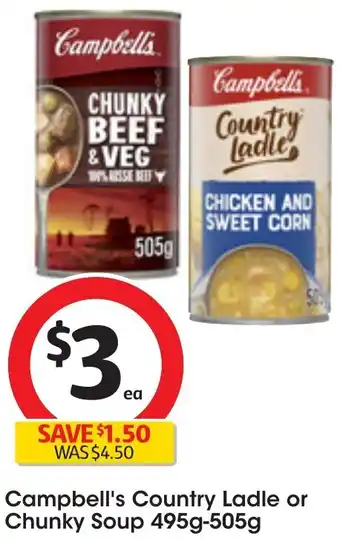 Coles Campbell's Country Ladle or Chunky Soup 495g-505g offer