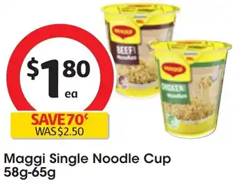 Coles Maggi Single Noodle Cup 58g-65g offer