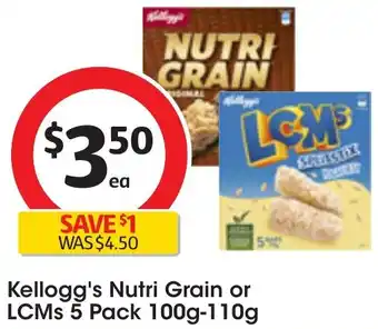 Coles Kellogg's Nutri Grain or LCMs 5 Pack 100g-110g offer