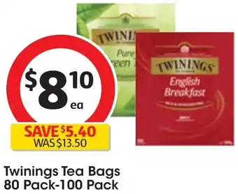 Coles Twinings Tea Bags 80 Pack-100 Pack offer
