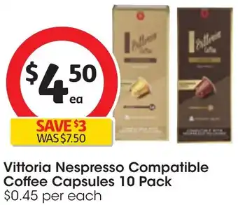 Coles Vittoria Nespresso Compatible Coffee Capsules 10 Pack offer