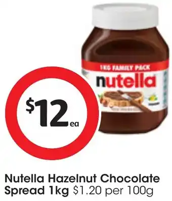 Coles Nutella Hazelnut Chocolate Spread 1kg offer