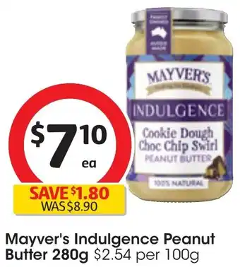 Coles Mayver's Indulgence Peanut Butter 280g offer