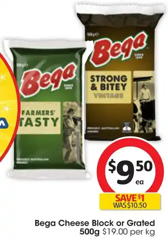 Coles Bega Cheese Block or Grated 500g offer