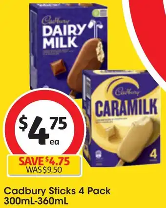 Coles Cadbury Sticks 4 Pack 300mL-360mL offer