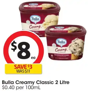 Coles Bulla Creamy Classic 2 Litre offer