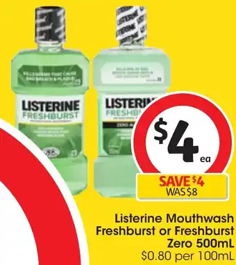 Coles Listerine Mouthwash Freshburst or Freshburst Zero 500mL offer