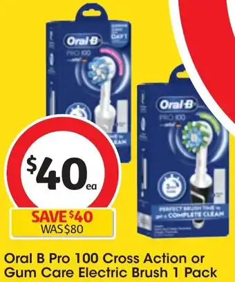 Coles Oral B Pro 100 Cross Action or Gum Care Electric Brush 1 Pack offer