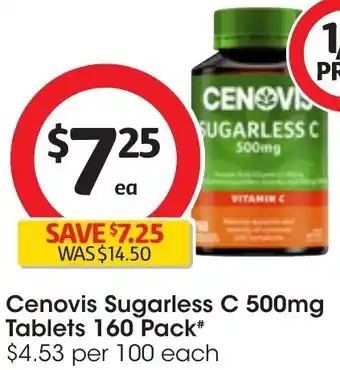 Coles Cenovis Sugarless C 500mg Tablets 160 Pack offer