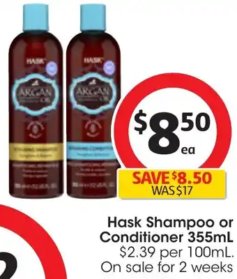 Coles Hask Shampoo or Conditioner 355mL offer