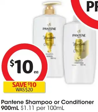 Coles Pantene Shampoo or Conditioner 900mL offer