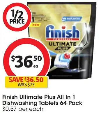 Coles Finish Ultimate Plus All In 1 Dishwashing Tablets 64 Pack offer
