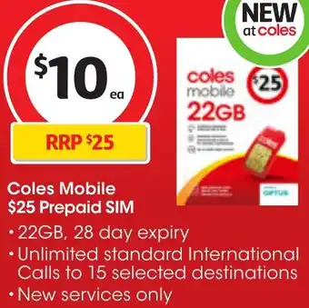 Coles Coles Mobile $25 Prepaid SIM offer