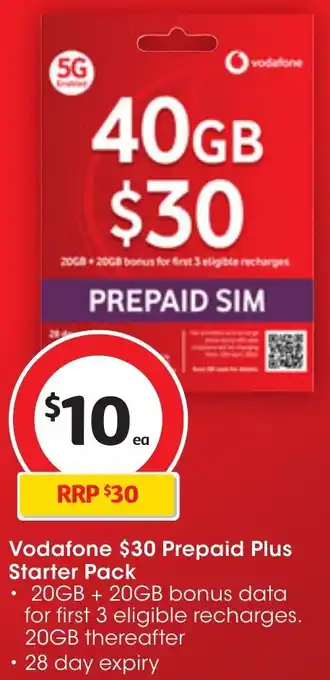 Coles Vodafone $30 Prepaid Plus Starter Pack offer