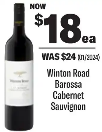 Coles Winton Road Barossa Cabernet Sauvignon offer