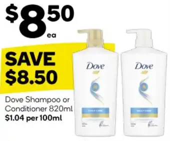 Woolworths Dove Shampoo or Conditioner 820ml offer