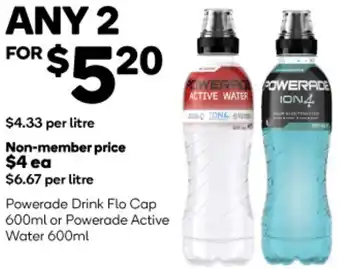 Woolworths Powerade Drink Flo Cap 600ml or Powerade Active Water 600ml offer