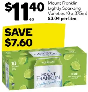 Woolworths Mount Franklin Lightly Sparkling Varieties 10 x 375ml offer