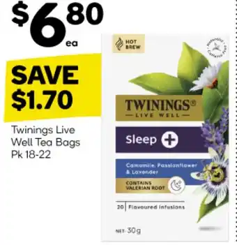Woolworths Twinings Live Well Tea Bags Pk 18-22 offer