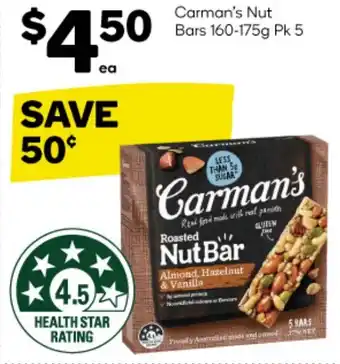 Woolworths Carman's Nut Bars 160-175g Pk 5 offer