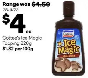 Woolworths Cottee's Ice Magic Topping 220g offer