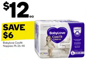 Woolworths Babylove Cosifit Nappies Pk 26-48 offer