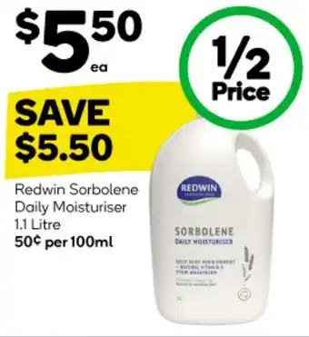 Woolworths Redwin Sorbolene Daily Moisturiser 1.1 Litre offer
